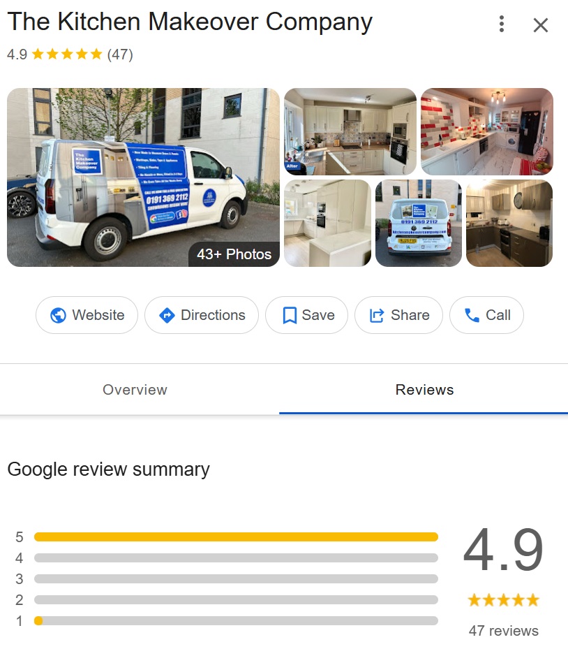 Kitchen Makeover Company Reviews Screenshot of reviews on google