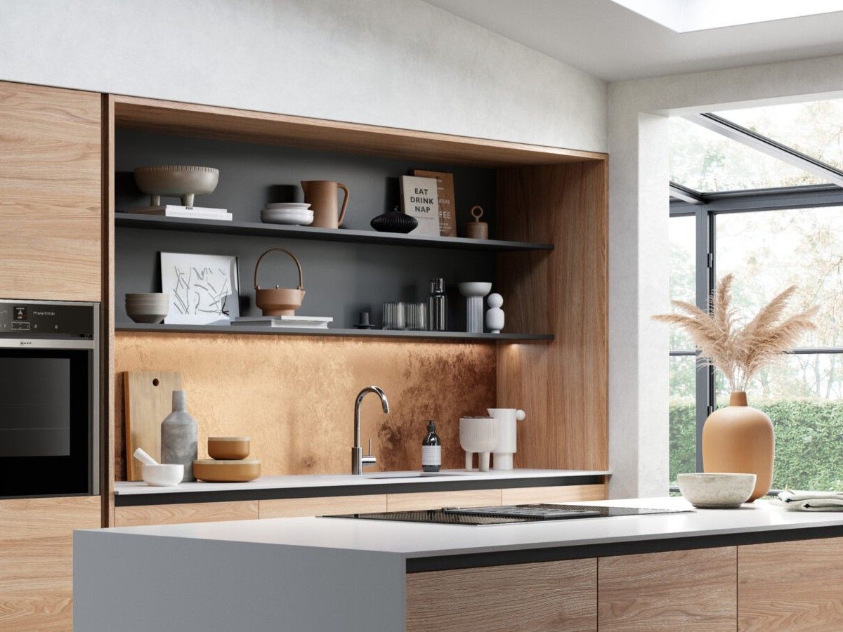 open shelving in kitchen